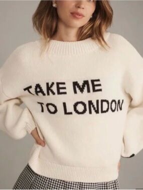 Maeve Cream Crewneck 'Take Me To London' Graphic Sweater